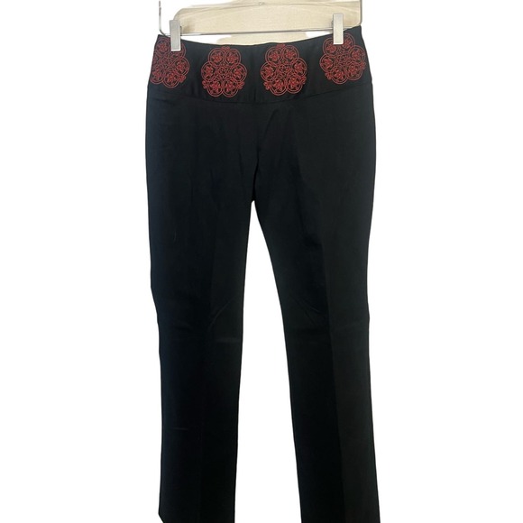 Anthropologie Elevenses Embroidered Black Slacks Size 6 Side Zip Straight Leg - Picture 3 of 16